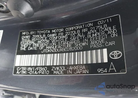2011 Toyota Prius Two from USA, damaged, VIN JTDKN3DUXB0282000